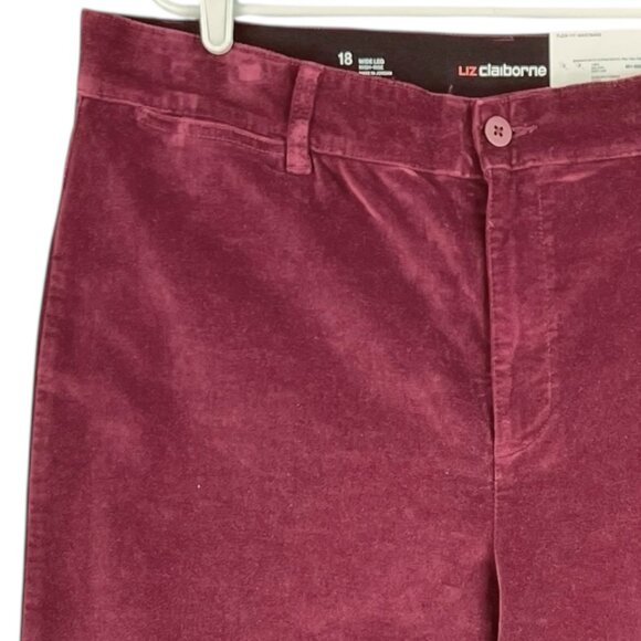 Liz Claiborne Women Wide-Leg High-Rise Stretch Burgundy Velvet Pants Sz 18 NWT - Picture 13 of 13